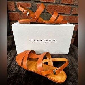 CLERGERIE Ivy Brown Leather Interlock Sandals - Size 9.5